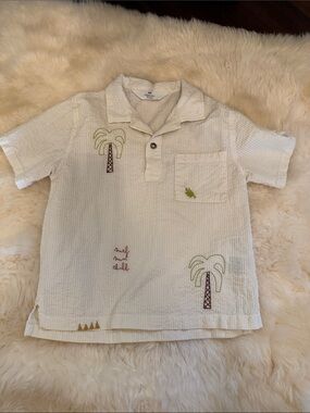 H&M White Button-Down Kids Shirt with Palm Tree Embroidery